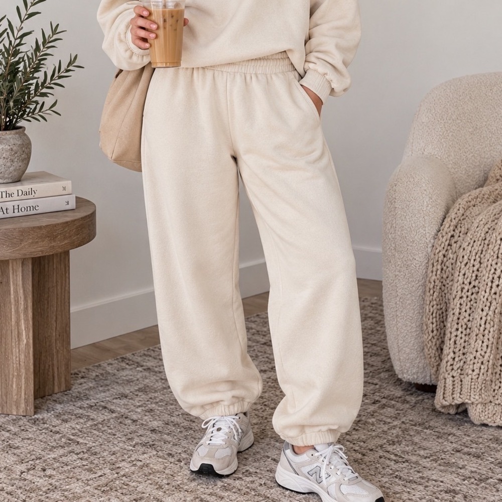COMFRT Unisex Medium Cream Oversized Fleece Sweatpants Joggers cozy heavyweight